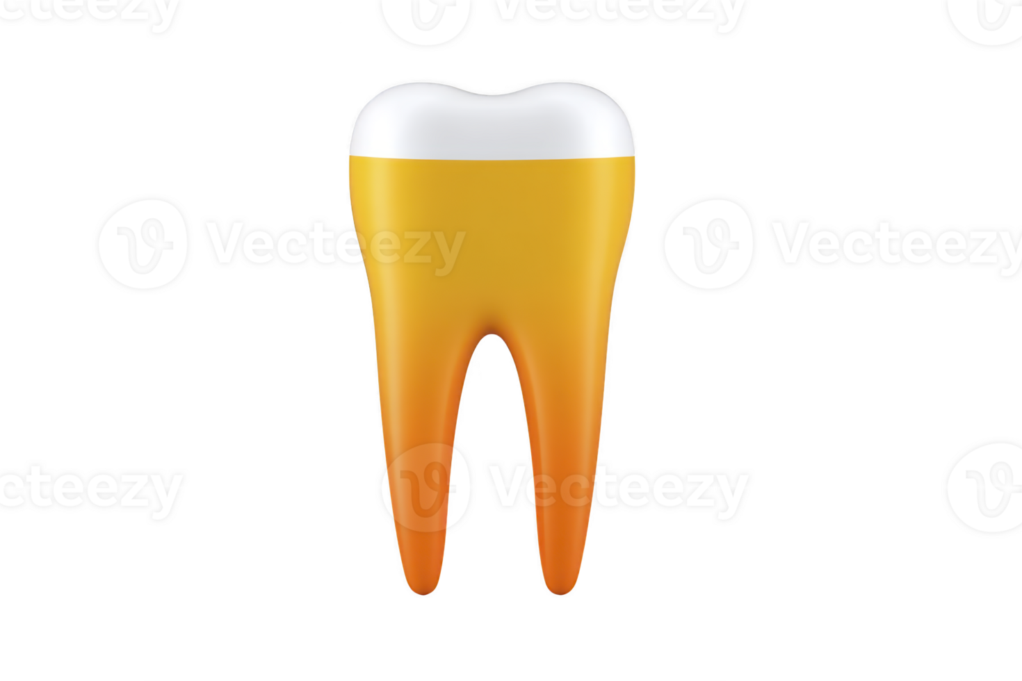 3D illustration of tooth with gradient color effect, transitioning from white at top to orange at bottom, isolated on transparency background png