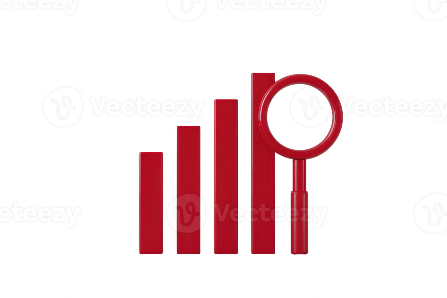 Red bar graph with magnifying glass symbolizes data analysis and growth. bars are arranged in ascending order, highlighting progress and insight png