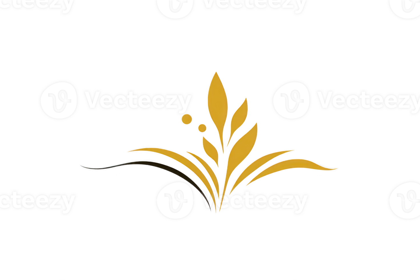 Decorative golden floral design with elegant curves and leaves, set against transparent background, perfect for invitations or logos png