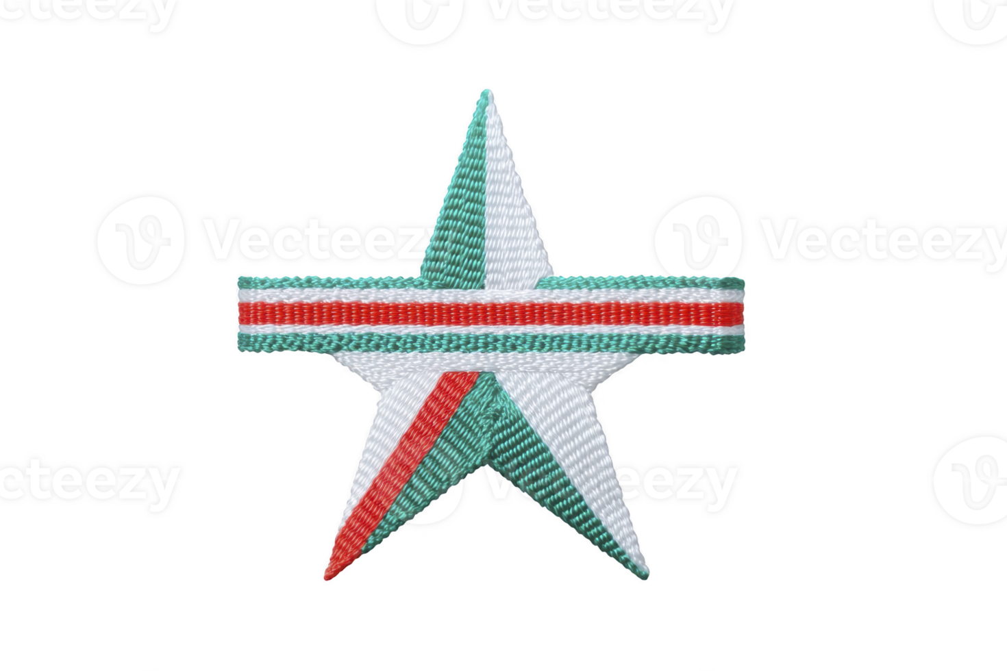 Star shaped ribbon with green, white, and red stripes, symbolizing national pride and unity. design is simple yet striking, often used in celebrations or commemorations png