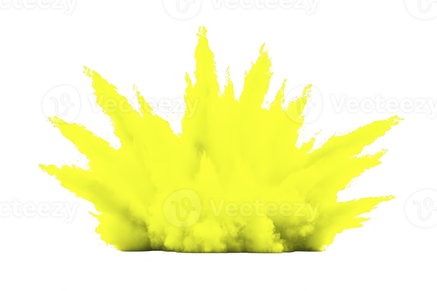 Vibrant yellow powder explosion creates dynamic burst of color against transparent background, perfect for creative designs and energetic visuals png