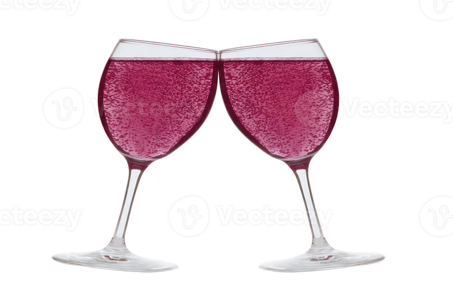 Two glasses of sparkling red wine clink together in celebration, creating festive and joyful atmosphere. vibrant color and bubbles add touch of elegance to scene png