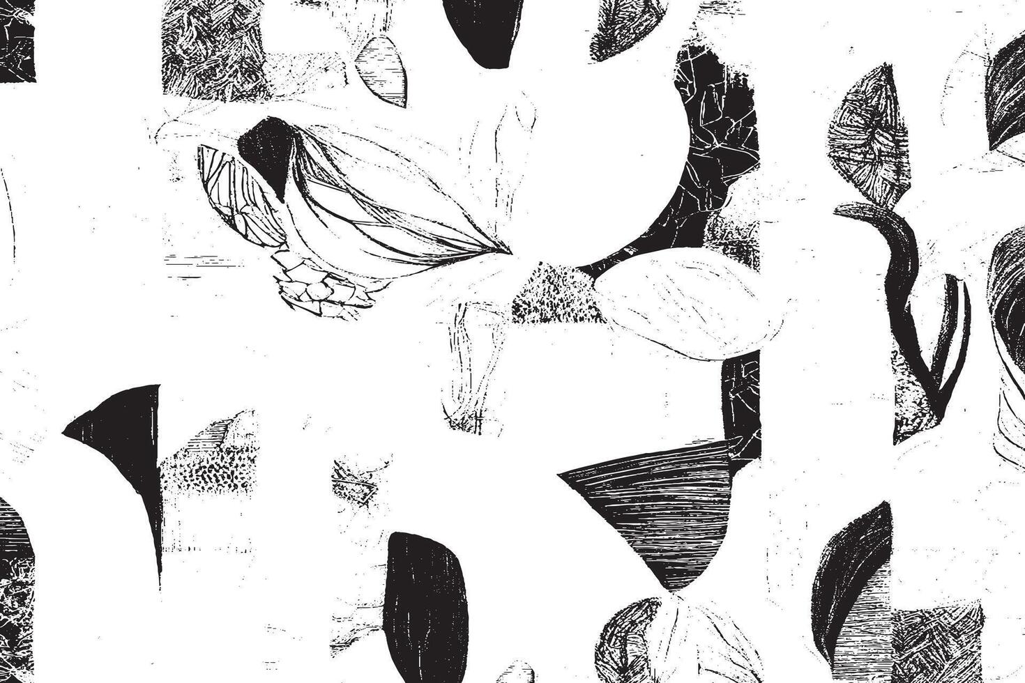High-contrast black and white botanical illustration featuring abstract leaves and textures. Perfect for minimalist wall art, interior design, and contemporary decor themes. vector