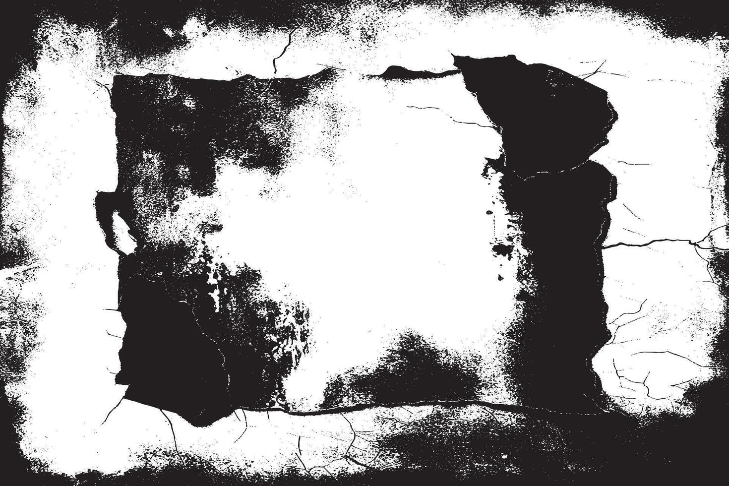 Download this high-res grunge cracked wall texture. Perfect for edgy designs, backgrounds, overlays, or prints. A bold, distressed black-and-white abstract surface pattern with raw details. vector