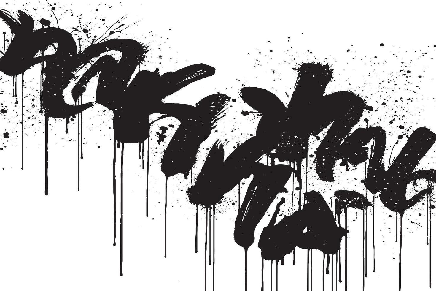 Expressive black graffiti text with ink drips and splatters on a clean white background, perfect for street art, urban design, or grunge-style projects. vector