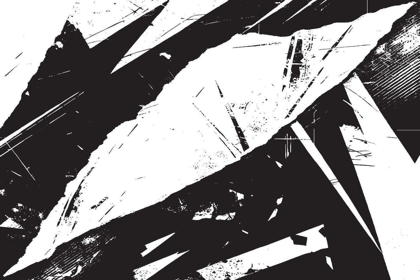 Dynamic abstract grunge background in black and white, featuring torn textures, sharp angles, and distressed details. vector