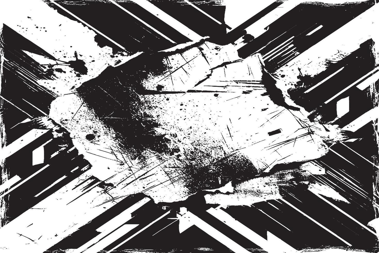Bold black and white abstract grunge background with diagonal lines and splatter texture perfect for edgy, modern designs and digital art projects. vector