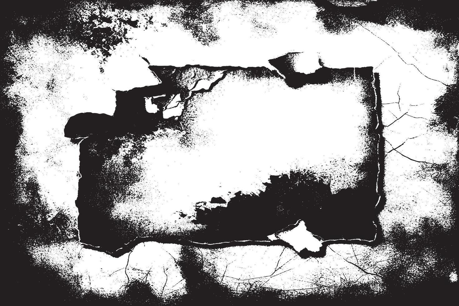 Distressed grunge wall texture with cracks and peeling layers in black and white. Perfect for backgrounds, overlays, and urban-style graphic design projects. vector