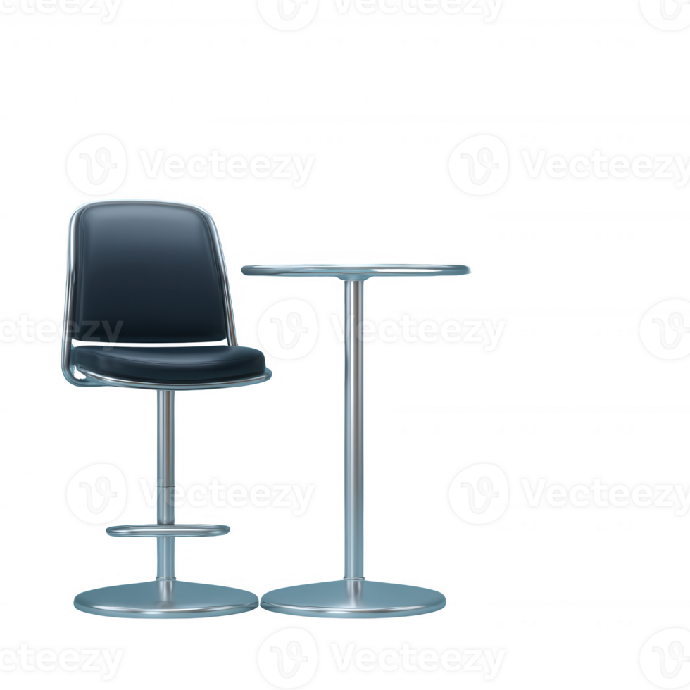 A sleek, modern bar stool paired with a minimalist round table, all designed in a stylish contemporary style, perfect for interior decoration. png
