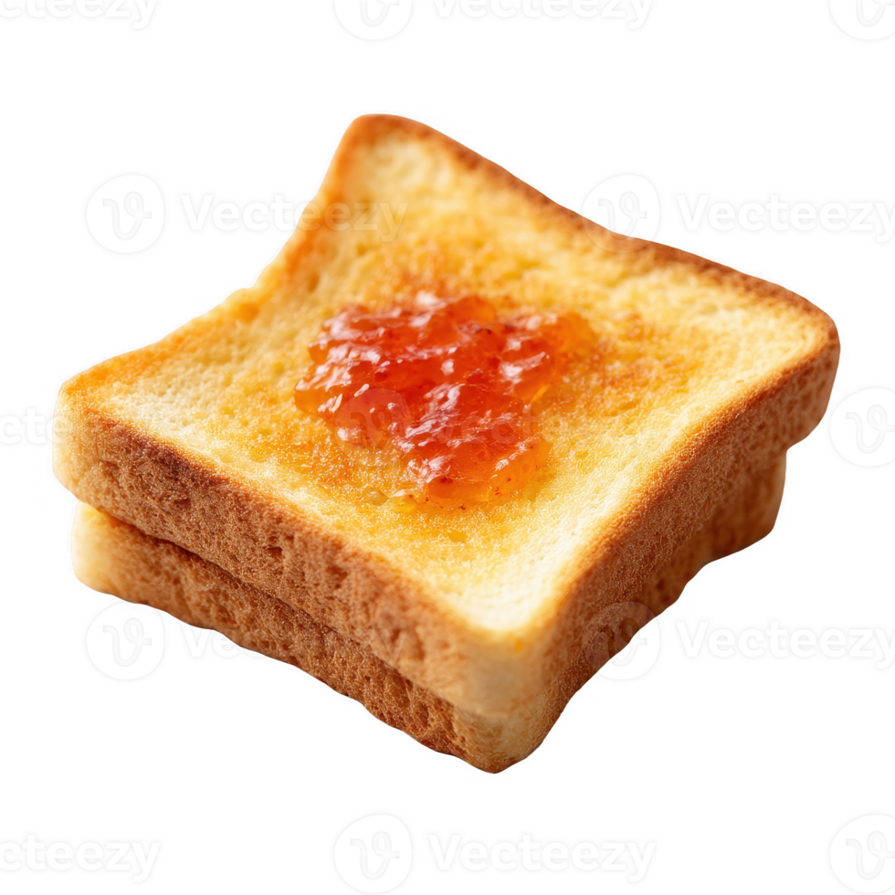 A slice of toasted bread topped with a sweet fruit jam, isolated on a white background. Perfect for breakfast or snack ideas, showcasing a delicious and tempting treat. png