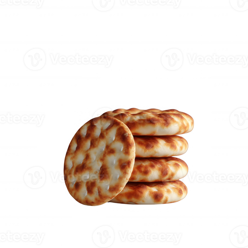 A stack of freshly baked, golden-brown flatbreads piled on top of each other. Perfect for displaying in food-related content, recipes, or menus. png