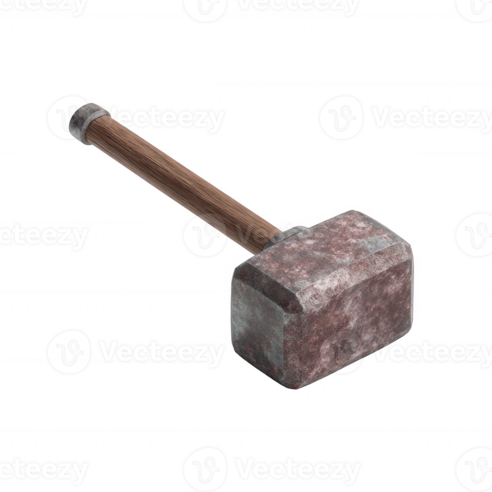 A sturdy hammer with a metallic head and wooden handle, ideal for construction and repair tasks, set against a clean, white isolated background. png