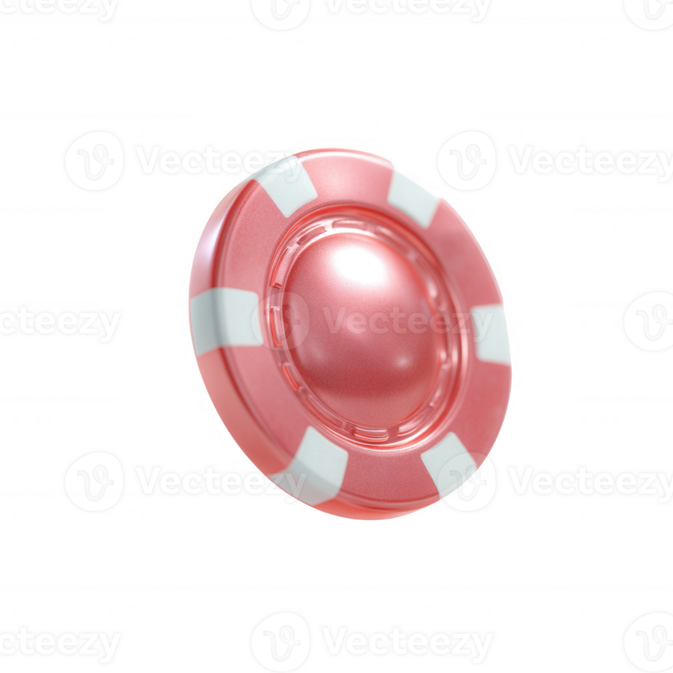 A vibrant pink casino chip with white accents, representing luck and gaming, against a white isolated background for clear visibility. png