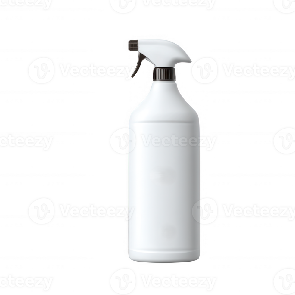 A white spray bottle isolated on a plain background, ideal for cleaning products or personal care. Minimalist design, suitable for various uses in homes or businesses. png