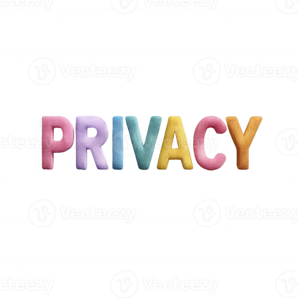 Colorful, playful letters spelling out 'PRIVACY', ideal for conveying themes of personal space and data protection, set against a white isolate background. png