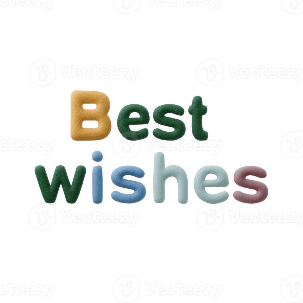 Colorful letters spelling 'Best Wishes' on a white isolated background, perfect for greeting cards or motivational designs. png