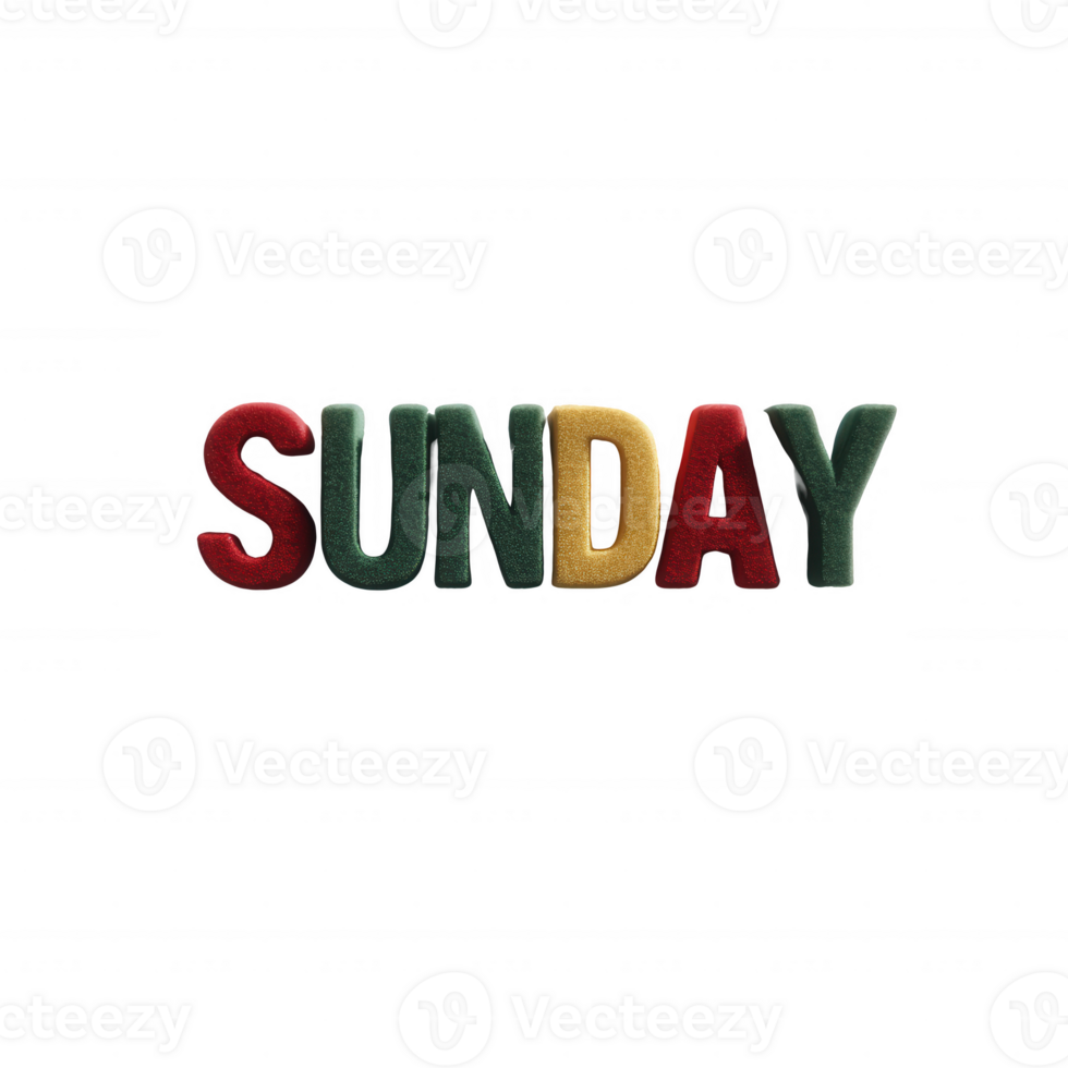 Colorful letters spelling 'SUNDAY' on a white isolated background, representing relaxation, leisure, and weekend vibes. png