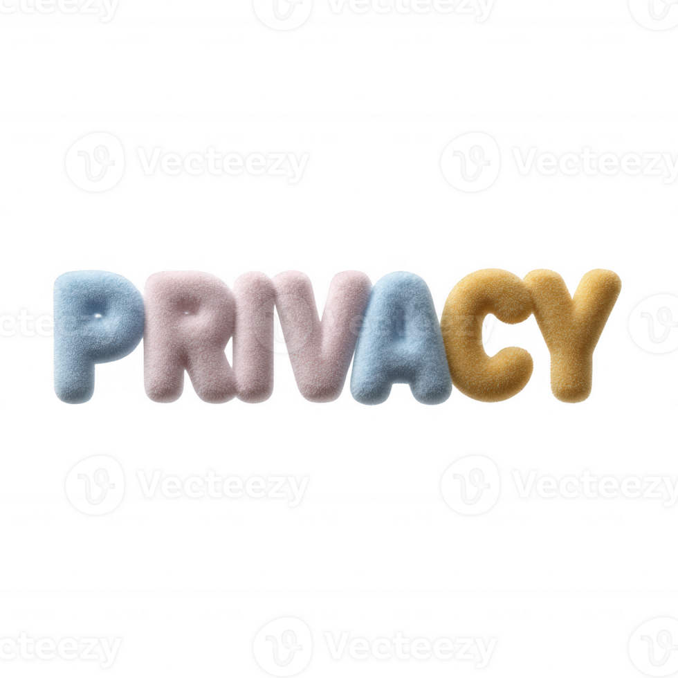 Colorful letters spelling out the word 'PRIVACY', representing the concept of personal space and digital security, ideal for illustrations about internet privacy and safety. png