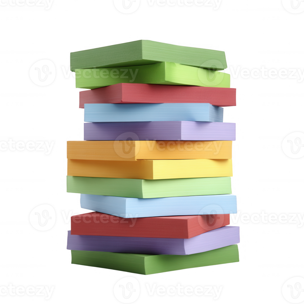 Colorful stack of sticky notes in various shades ready for use. Ideal for organizing thoughts, projects, or brainstorming sessions. png