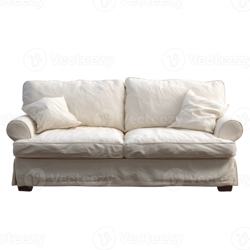 Cozy and inviting white couch with soft pillows, perfect for creating a comfortable living space. Ideal for interior design and home decor themes. png