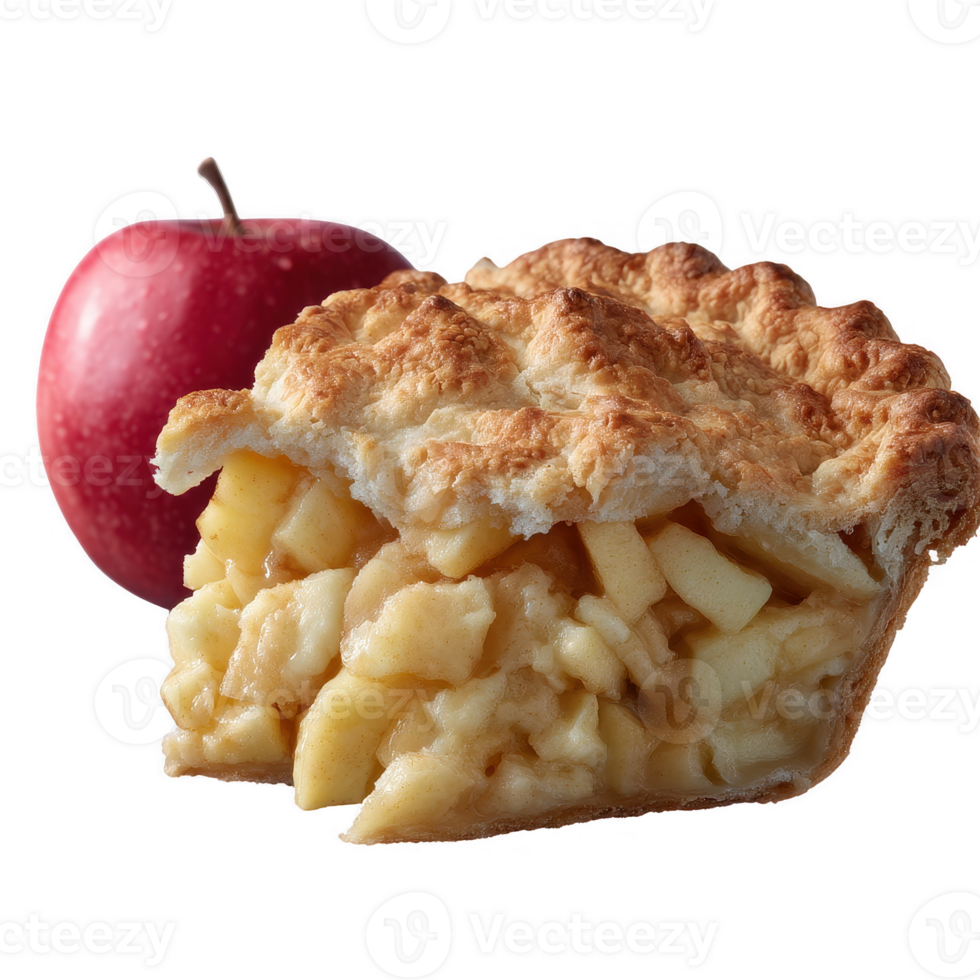 Delicious apple pie slice with fresh apple on a white isolated background. png
