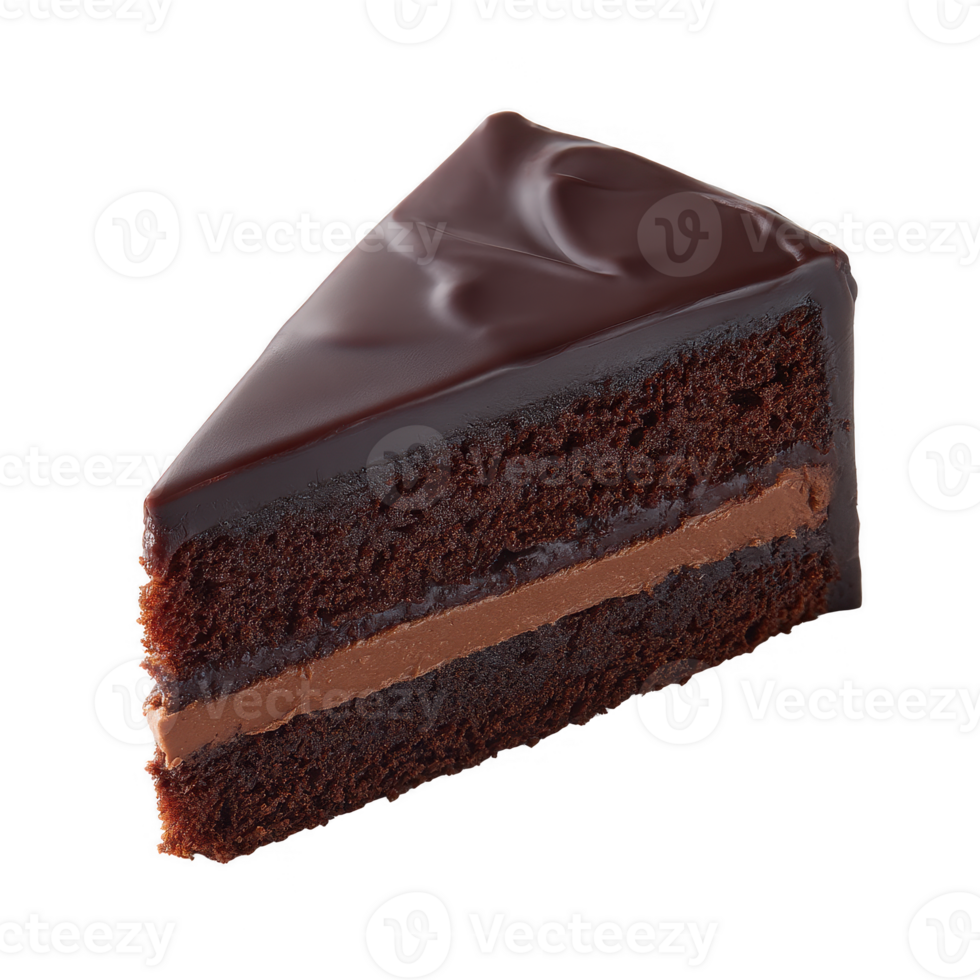 Delicious chocolate cake slice with smooth frosting, showcasing rich layers and creamy filling, perfect for dessert lovers and celebrations. png