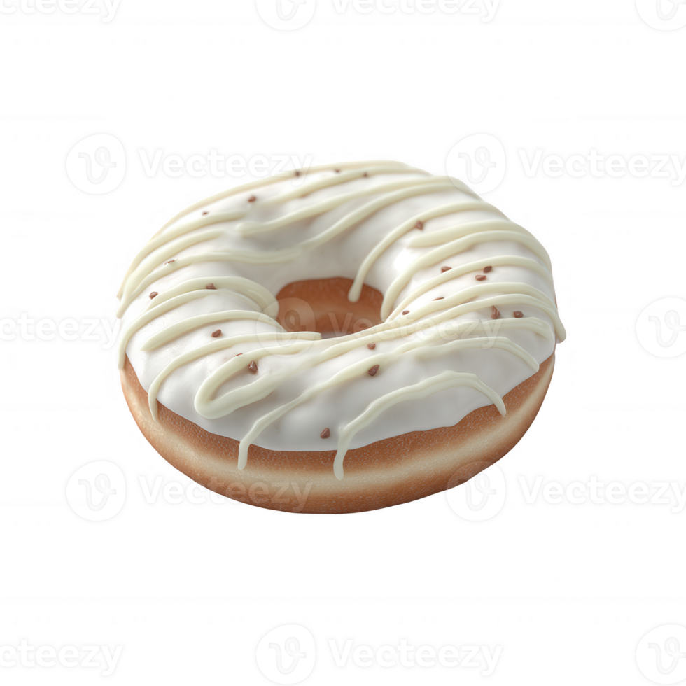 Delicious donut with white icing and chocolate sprinkles, perfect for desserts or bakery displays, isolated on a white background. png