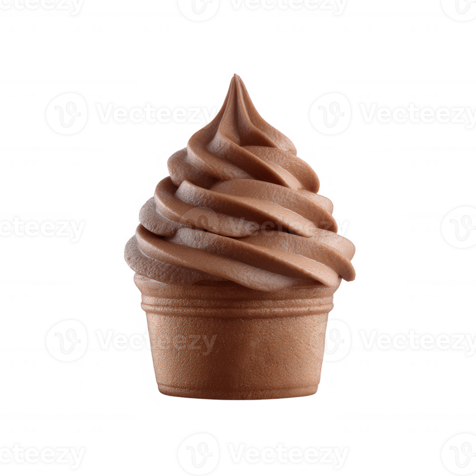 Delicious chocolate soft serve ice cream in a paper cup, perfect for dessert or a sweet treat, isolated on a white background to emphasize its creamy texture. png