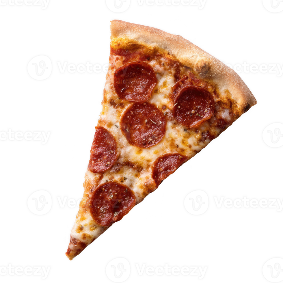 Delicious pepperoni pizza slice with melted cheese on crust, perfect for food lovers and pizza enthusiasts, isolated on a white background. png