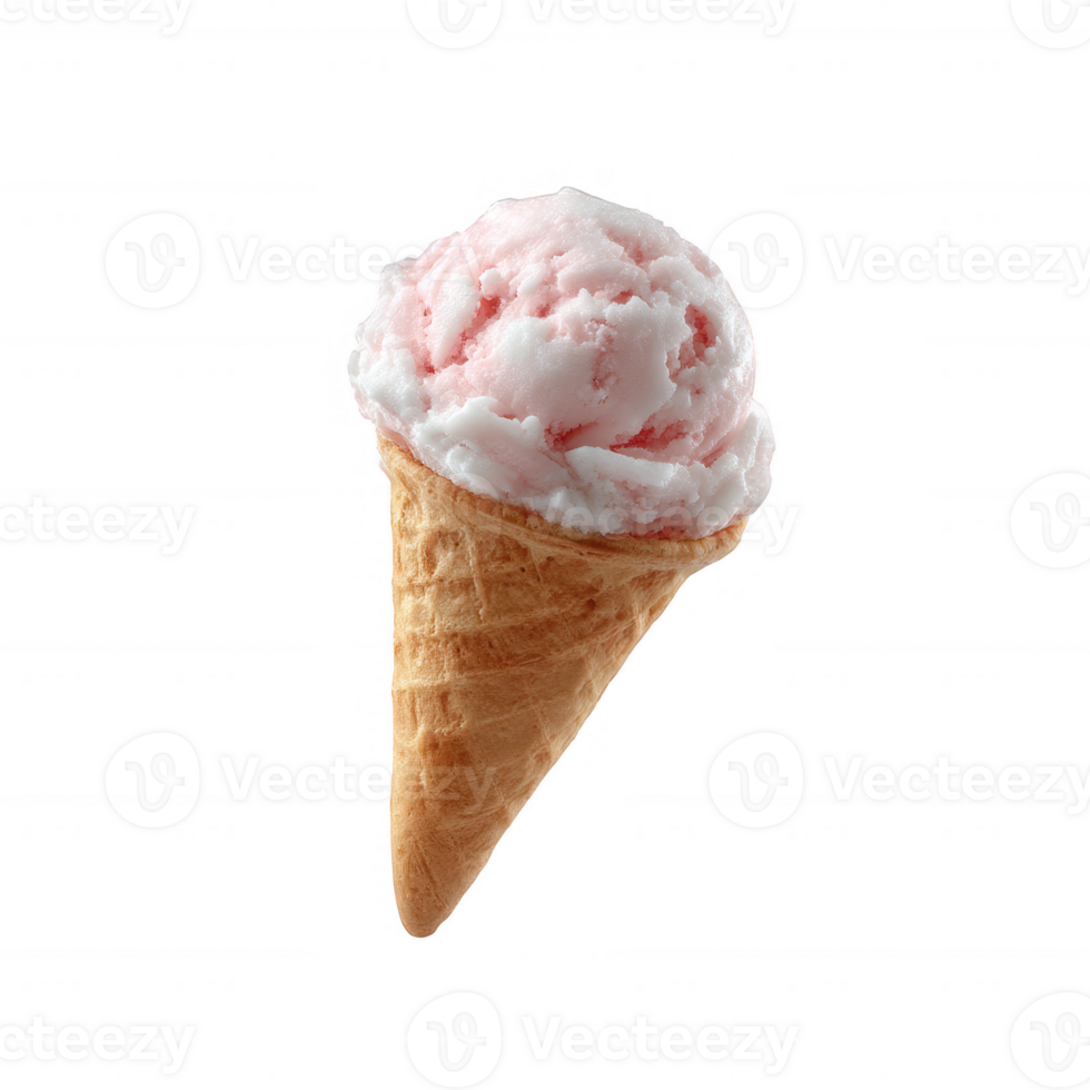 Delicious pink ice cream in a waffle cone, perfect for a refreshing treat on a sunny day. png