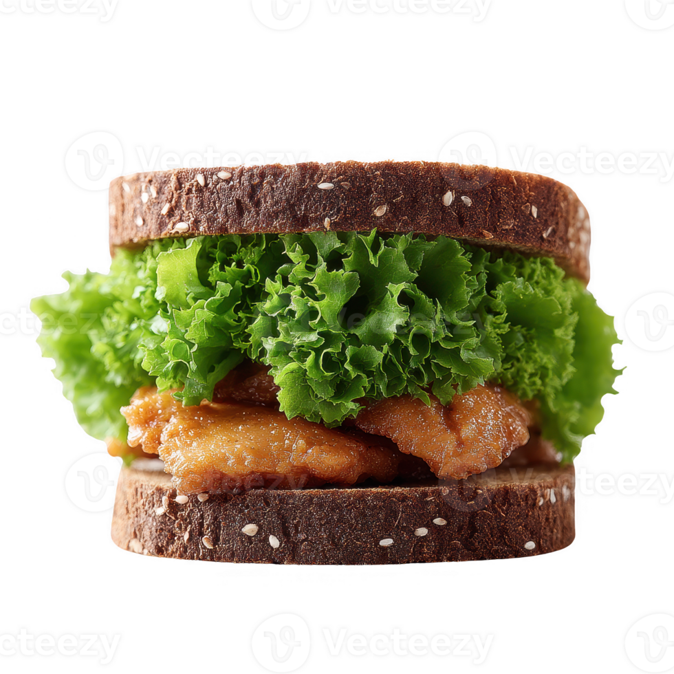 Delicious sandwich featuring crispy chicken and fresh lettuce, set against a white isolated background. png