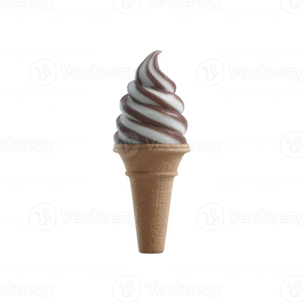 Delicious swirl ice cream in a crisp cone, featuring rich chocolate and creamy vanilla flavors, perfect for a refreshing treat on a warm day. png