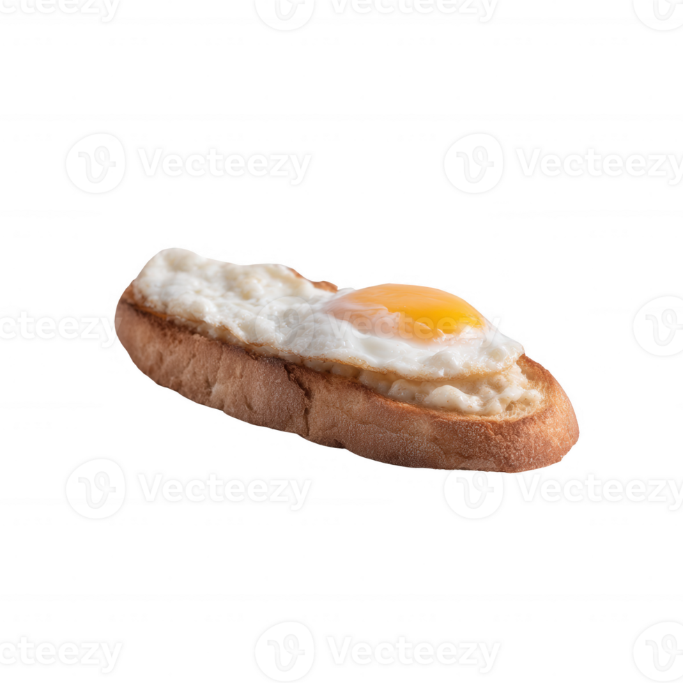 Delicious toasted bread topped with a perfectly cooked sunny-side-up egg, isolated on a white background, ideal for breakfast inspiration or culinary presentations. png