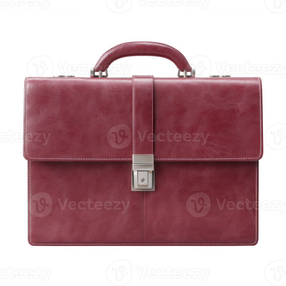 Elegant maroon leather briefcase with a sturdy handle and a secure clasp. Ideal for professionals seeking a stylish and practical accessory for work. png