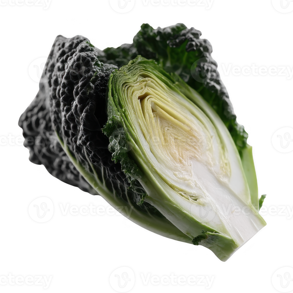 Fresh, cut cabbage showcasing vibrant green layers, displayed on a white isolated background, ideal for healthy eating, cooking, and organic lifestyle concepts. png