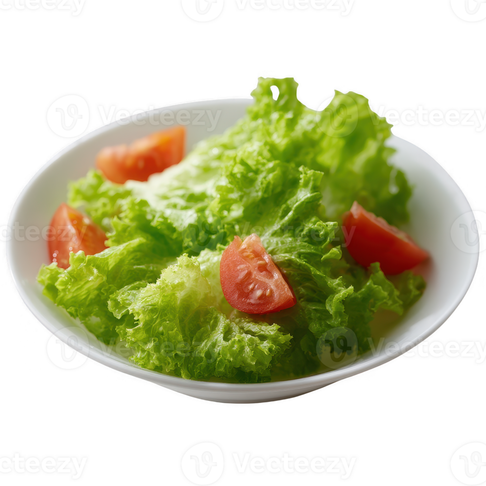 Fresh green lettuce leaves and ripe cherry tomatoes served in a white bowl, perfect for healthy eating and salads. Vibrant colors highlight freshness and nutrition. png