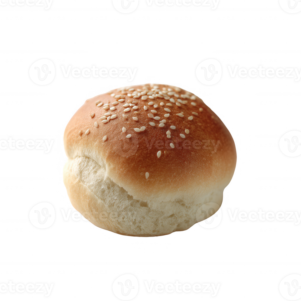 Freshly baked sesame seed bun on a white isolated background, perfect for sandwiches, burgers, or enjoying with butter. png