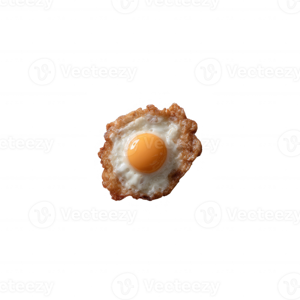 Fried egg with a golden yolk and crispy edges on a white isolated background, perfect for culinary and food-related themes. png
