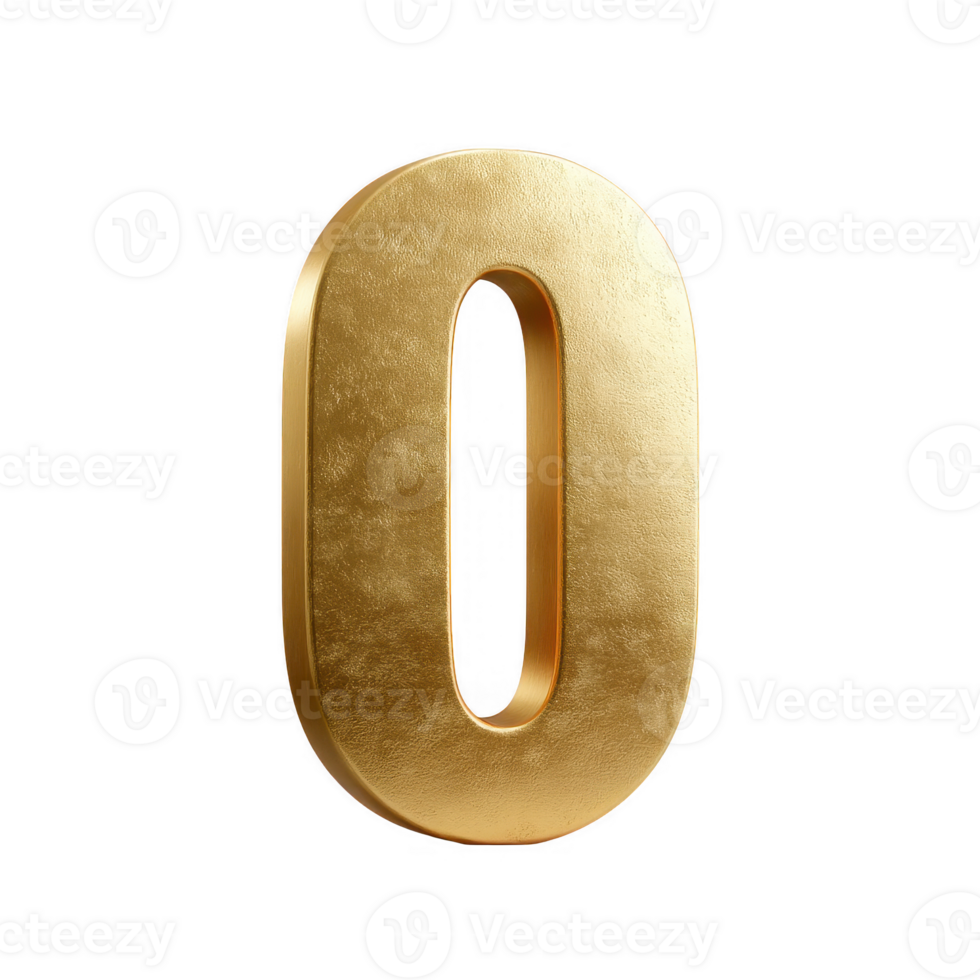 Golden number zero, shiny texture, bold design, ideal for modern graphics, logos, and art projects. png