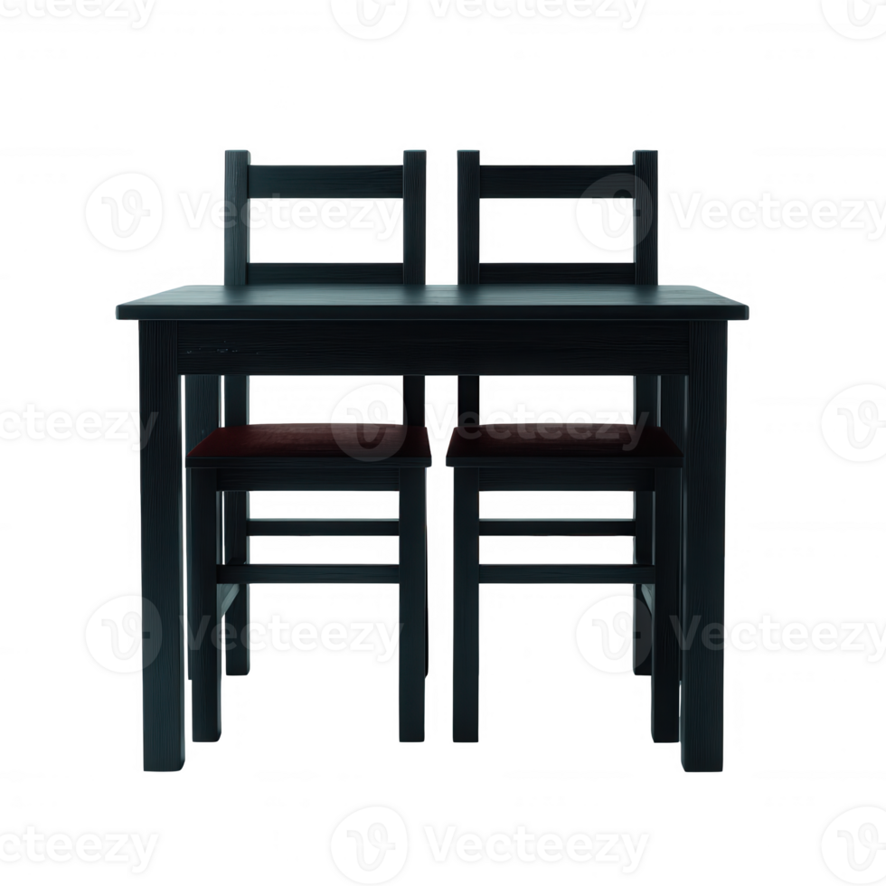 Modern wooden table and two chairs with a sleek design, perfect for dining or workspace. Ideal for compact living areas and stylish interiors. png