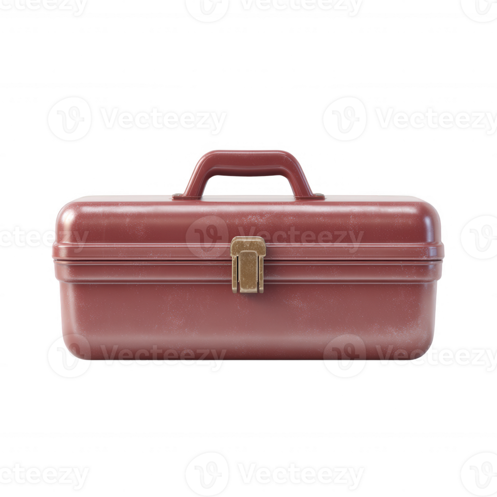 Red toolbox featuring a sturdy handle and a secure clasp, perfect for storing tools and equipment, isolated on a white background. png