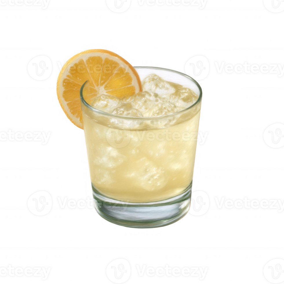 Refreshing cocktail with lemon slice, served in a glass over ice, perfect for summer occasions and social gatherings. png