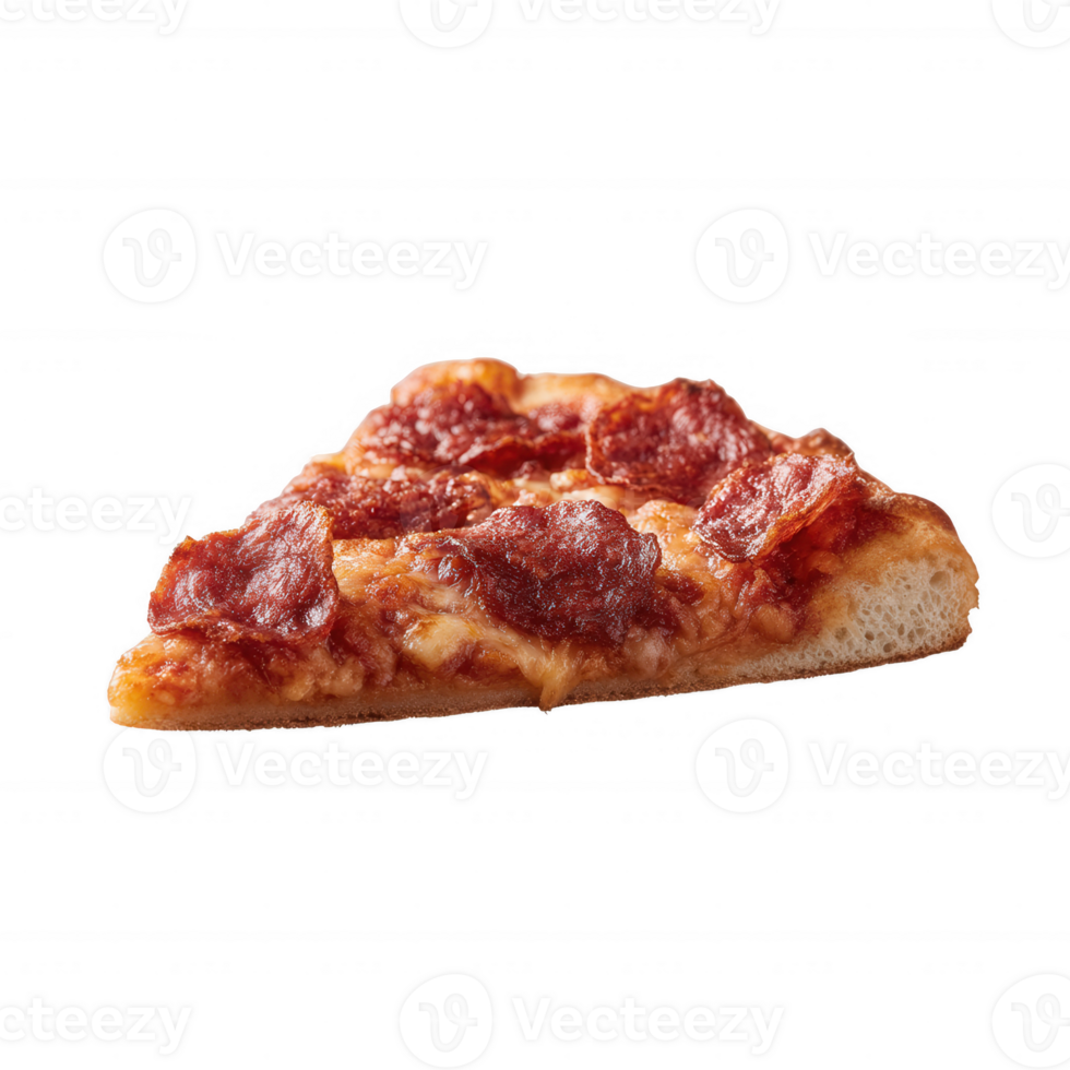Slice of delicious pepperoni pizza with a crispy crust on a white isolated background, perfect for food lovers and culinary projects. png