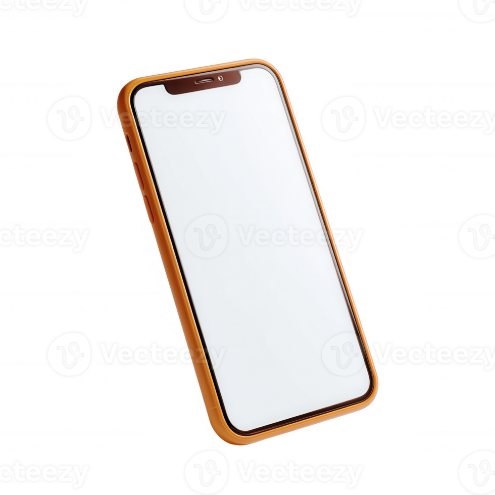 Smartphone with a sleek design and a blank screen, suitable for placing app designs or digital content, isolated on a white background. png