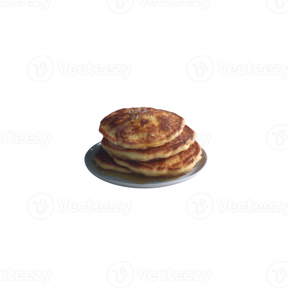 Stack of golden brown pancakes on a plate, ideal for breakfast or brunch, emphasizing deliciousness and comfort food. png