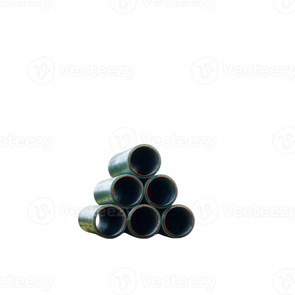 Stack of six industrial pipes arranged neatly, showcasing a robust design and functional material. Ideal for construction, plumbing, or engineering themes. png