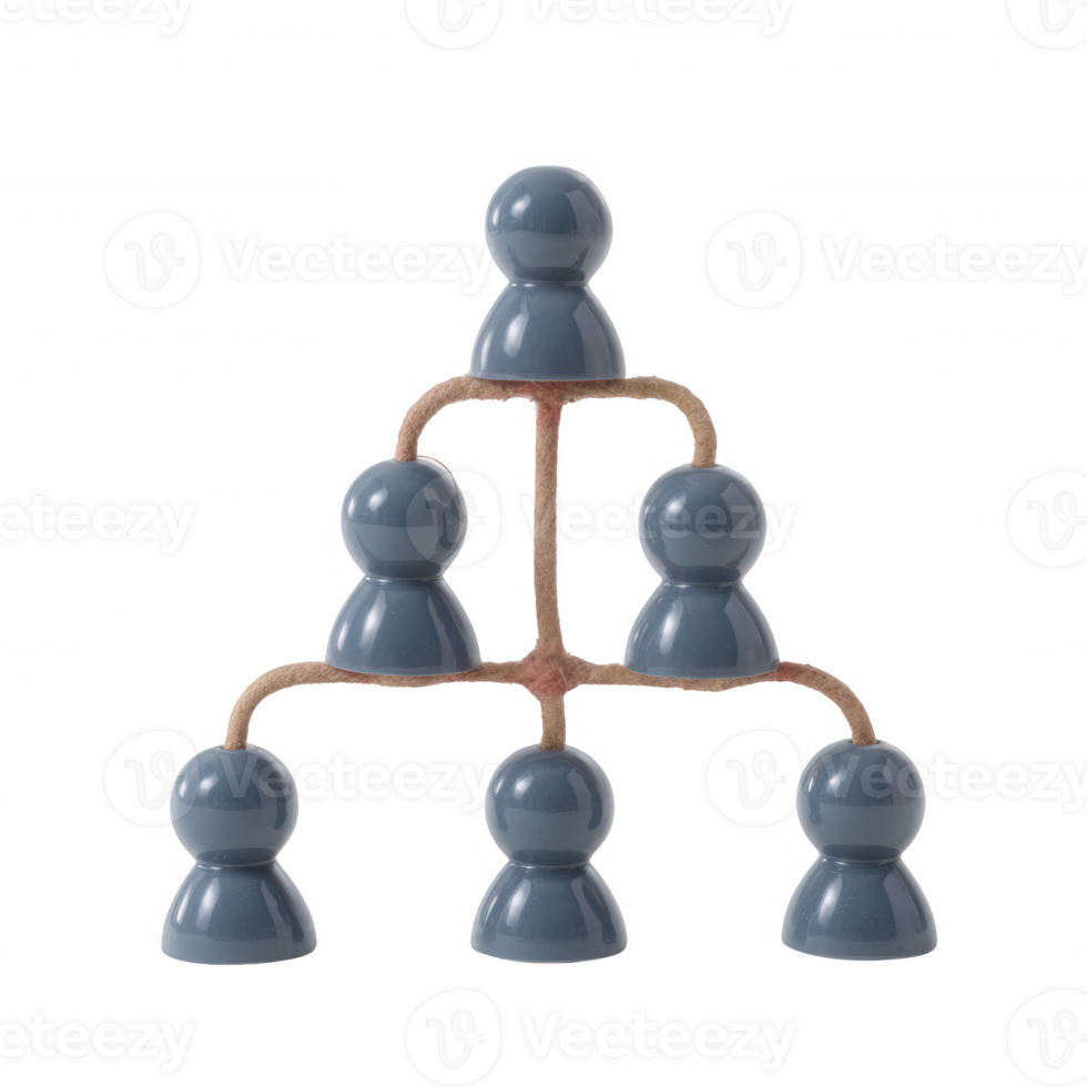 Stylized representation of a team hierarchy with blue figures connected, isolated on a white background. png