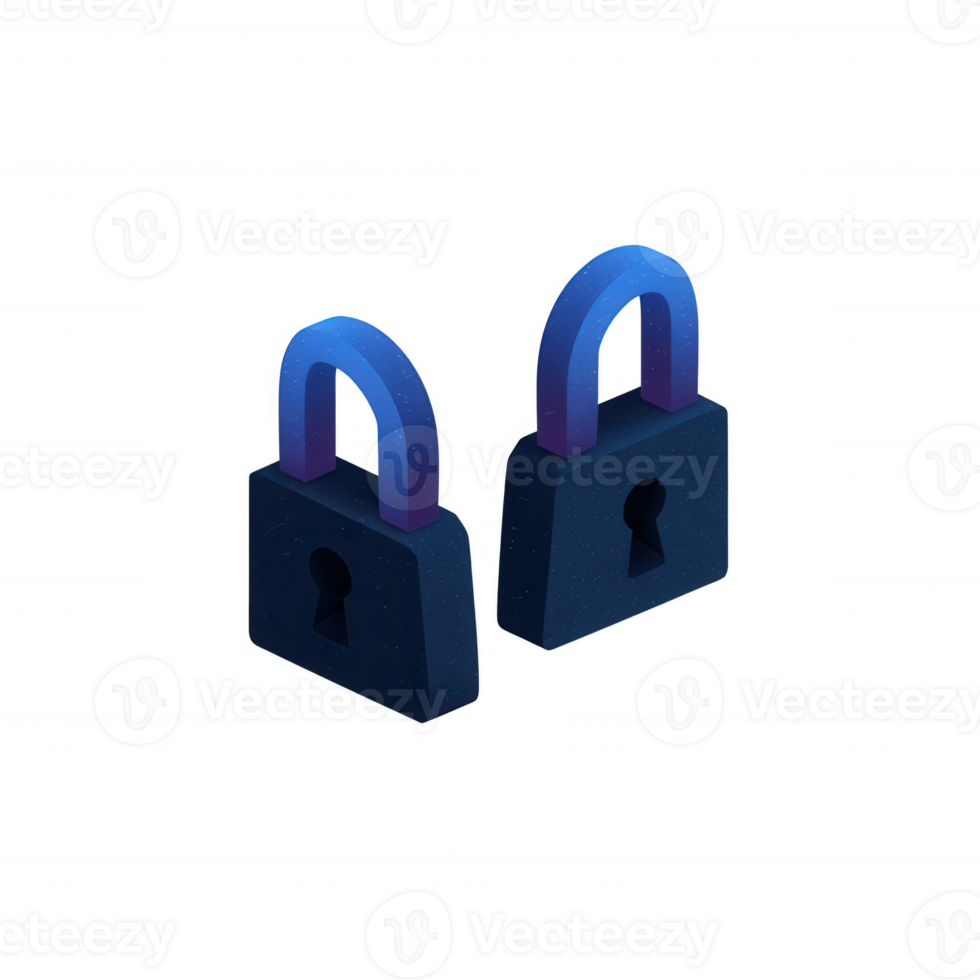 Two modern padlocks with a sleek design, featuring a gradient blue color. Isolated on a white background to emphasize security and protection themes. png