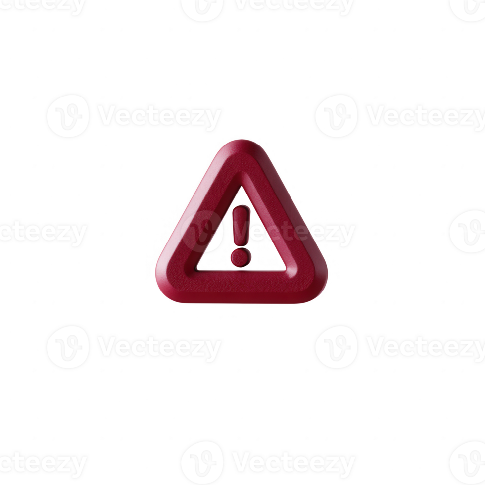 A bold red triangular warning symbol featuring an exclamation mark, set against a white isolated background, ideal for conveying alerts or caution in graphic designs. png