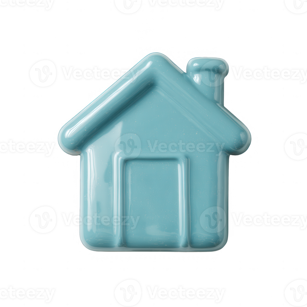 A charming, glossy blue house-shaped ceramic object, ideal for decorative use or as a symbol of home. Set against a crisp, white isolated background for a clean look. png